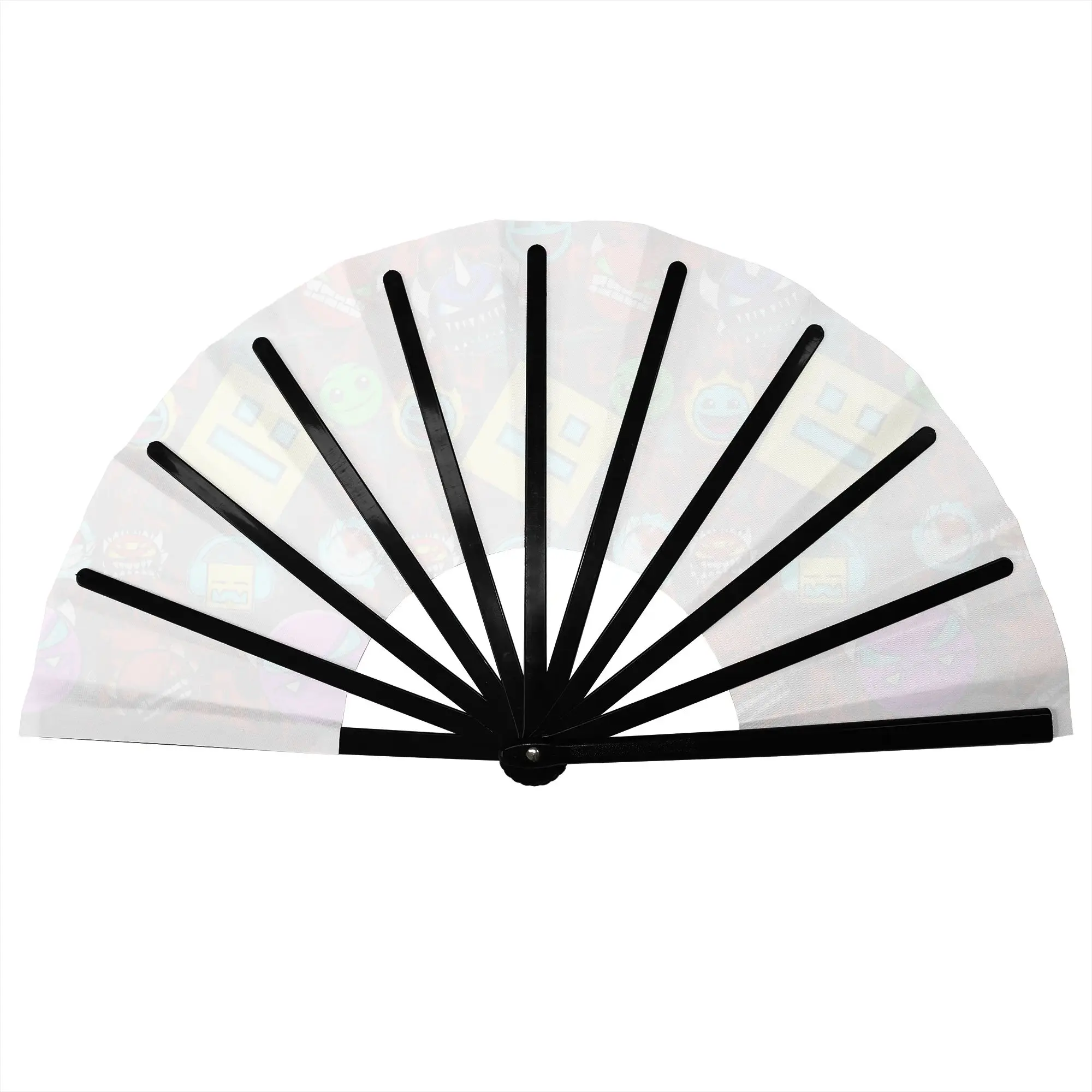 Red Geometry Dash Stylish Hand Fan Unisex Dark Demon Printed Polyester Fan  Aesthetic For Wedding Party Gift
