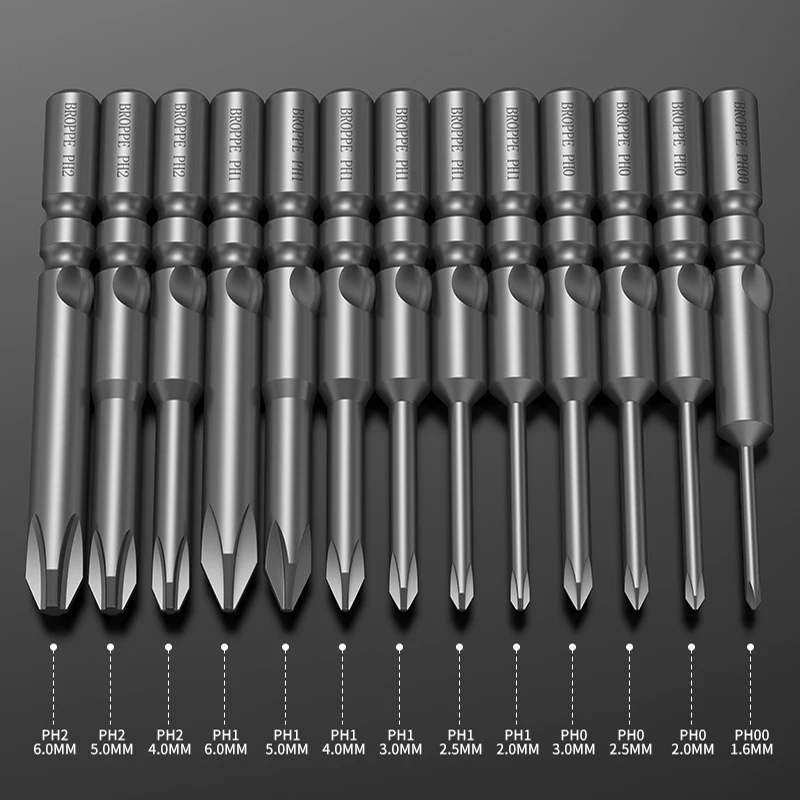 10PCS PH00/0/1/2 802 Electric Phillips Screwdriver Bits 6MM Round Handle Strong Magnetism S2 High Hardness Batch Head Tool Set