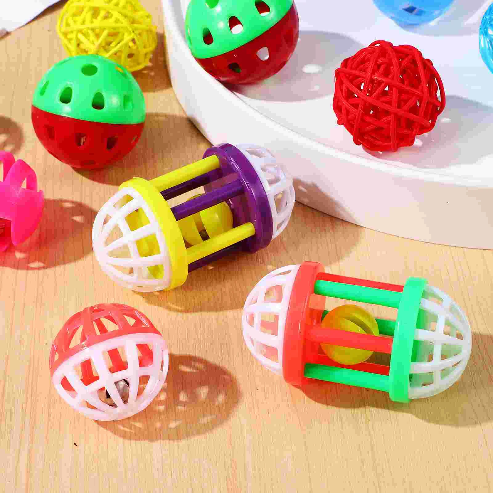 12Pcs Colorful Bell Bird Toy Balls Parrot Chew Foot Beak Foraging Plastic Accessories Cage Decorations Pet Play Small Animal