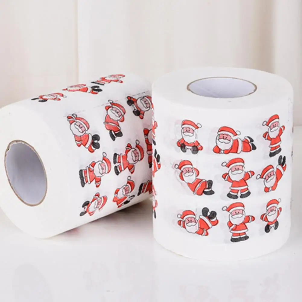 Christmas Roll Paper Disposable Kitchen Paper Towels Santa Claus Christmas Tree Bath Toilet Roll Paper Tissue Napkins Decoration