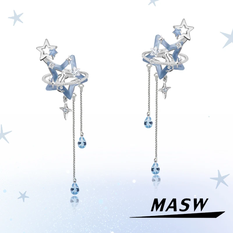 

MASW Original Design Blue Star Long Ear Clip For Women 2025 Trend New Modern Jewelry Elegant Temperament Popular Accessories