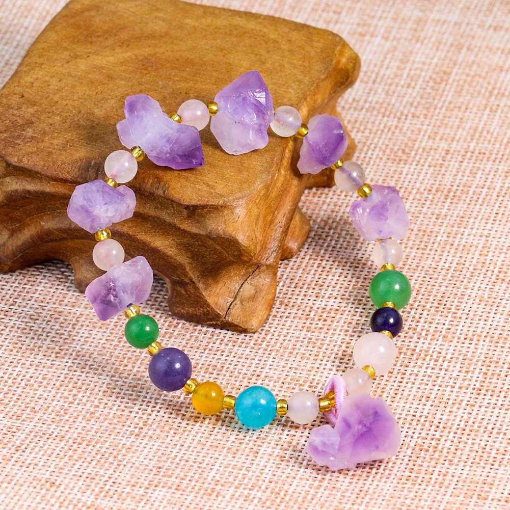 Natural ametista quartzo pulseiras de cristal irregular pedra esmagada criativo colorido pedra corda contas pulseira jóias presentes