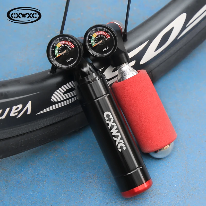 CXWXC Mini Bicycle CO2 Pump Portable Tire Inflator For Schrader Presta Adapter MTB Road Bike Aluminum Alloy CO2 Cartridge Pump