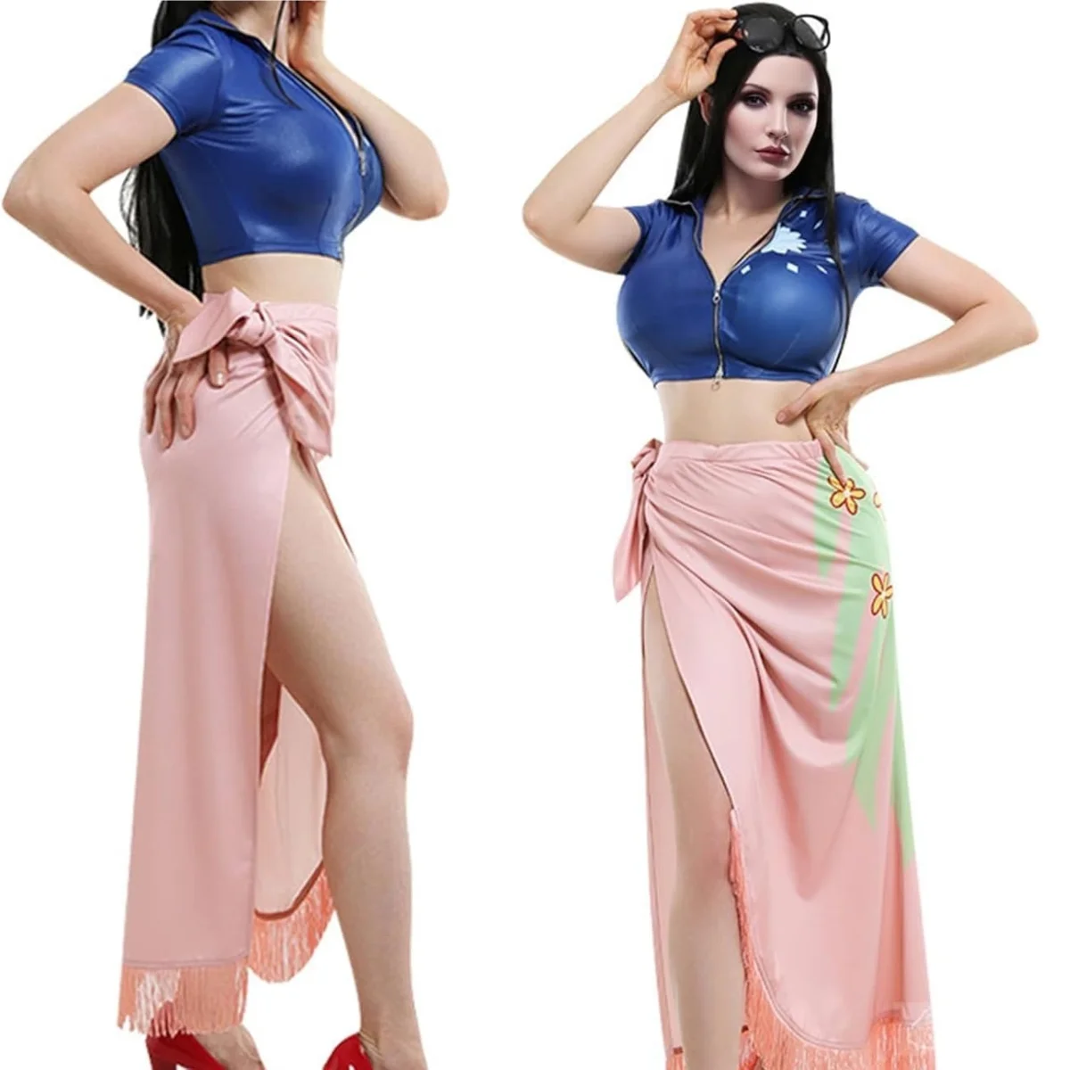 

Nico Robin cosplay anime Helloween blue top pink skirt Sexy Lingerie Clubwear Stage Costume for Halloween Party