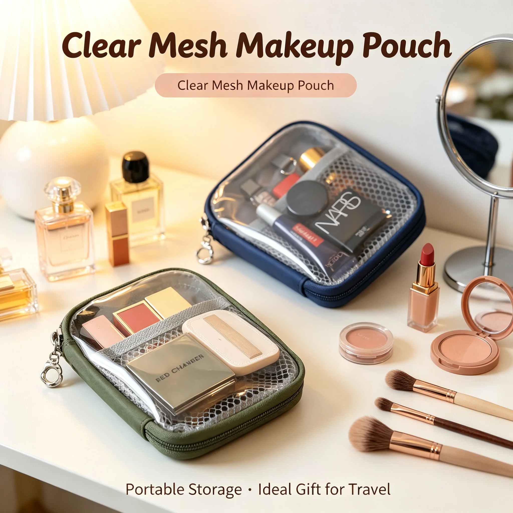 NEW Portable Lipstick Transparent Touch-Up Cosmetic Pouch Cosmetic Organizer Travel Bluetooth Headphone Charging Cable Pouch