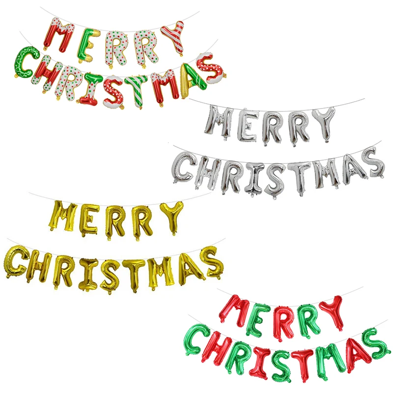 1Set 16Inch Merry Christmas Foil Balloon Backdrop Decoration Hanging Letter Air Globos Xmas Ornament Party Supplies Kids Gifts