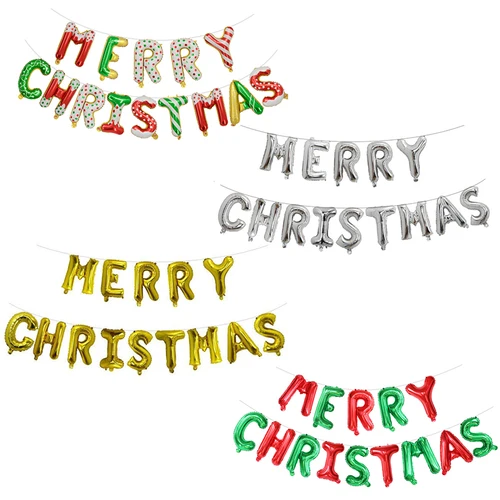 메리 크리스마스 호일 풍선 배경 장식, 행잉 레터 에어 글로보 크리스마스 장식, 파티 용품, 어린이 선물, 16 인치, 1 세트 