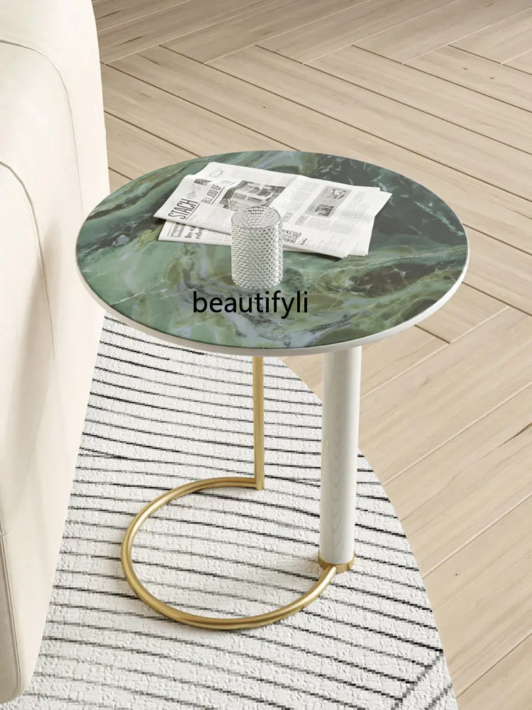 zqStone Plate Side Table Living Room Home Small Apartment Metal Creativity Ball round Corner Table