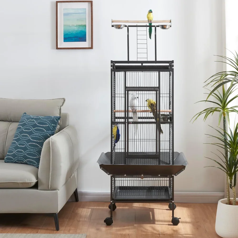 

Large Bird Cages Parrot Cage Wide Flight Metal Animal Cage for Budgie Parakeet Conure with Rolling Stand Wheels