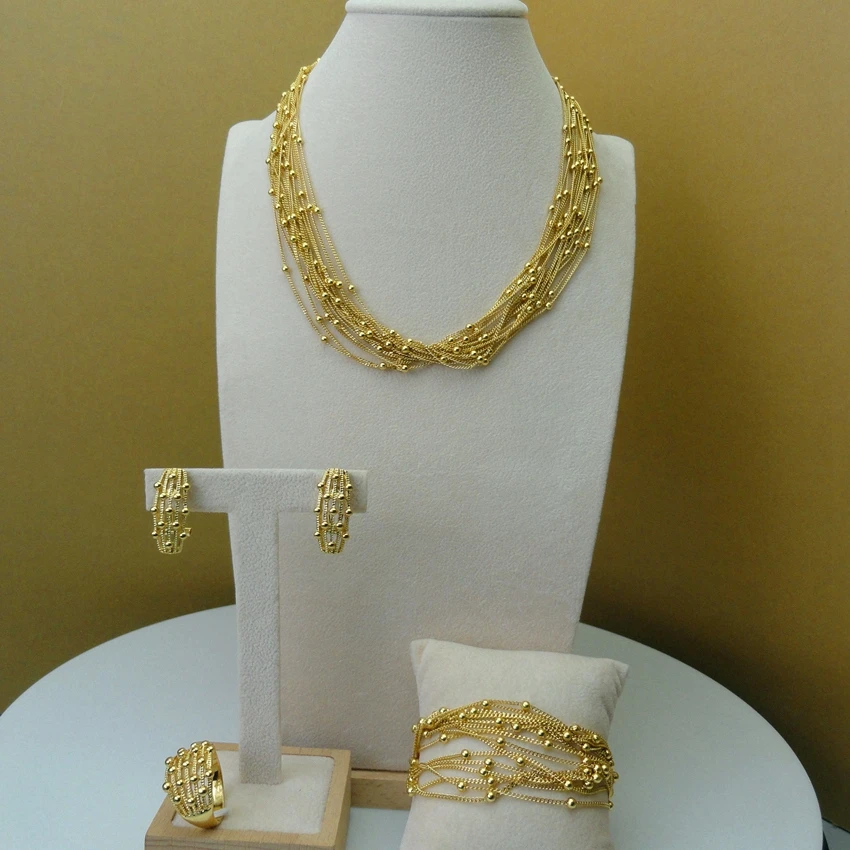 

Classic Multi Layer Chains Necklace Elegent Dubai Jewelry for Women Party Birthday Gift FHK5807