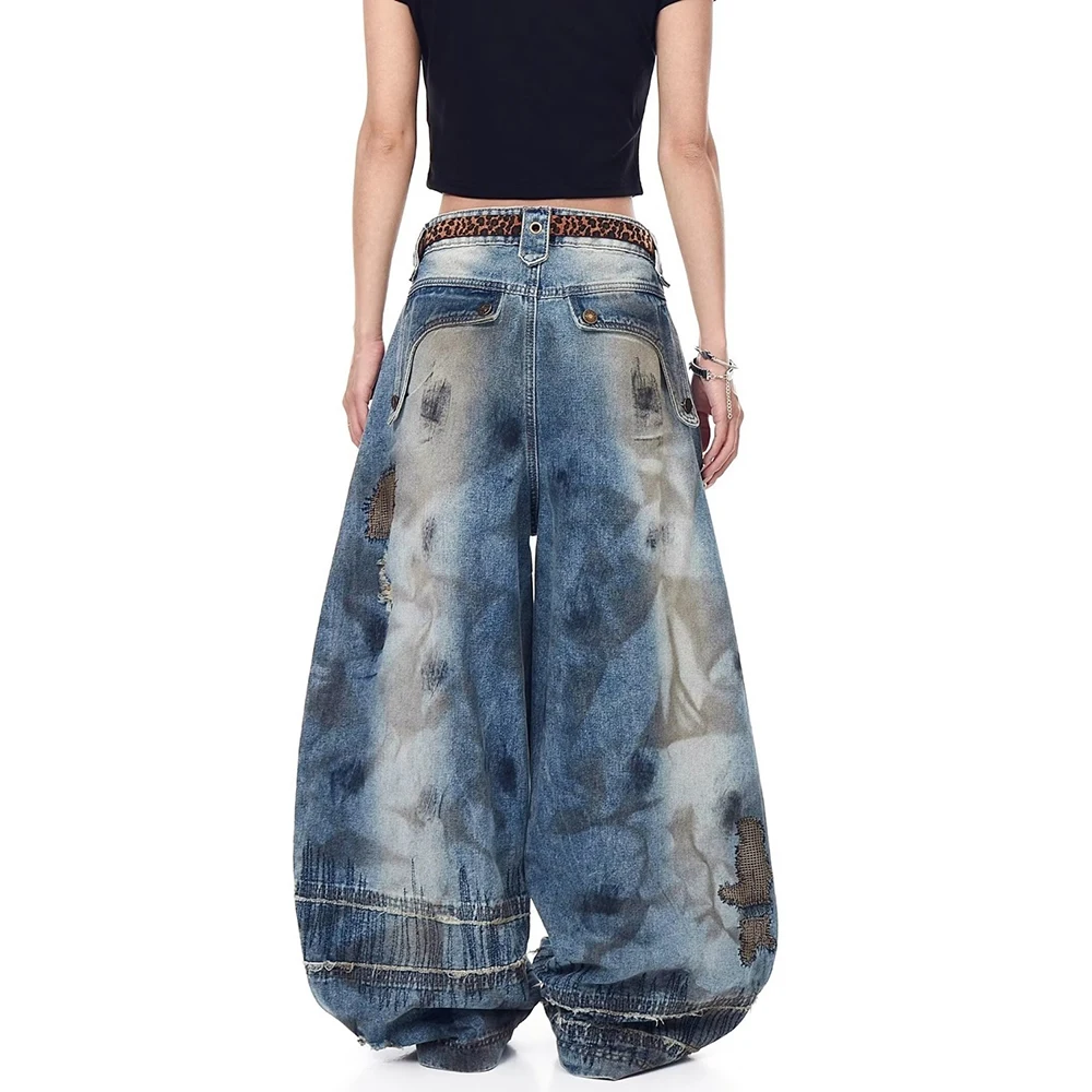 メンズ刺繍ワイドレッグデニムパンツ韓国レトロファッショントレンドストリートヒップホップルーズ通気性ニッチ夏メンズボトムス