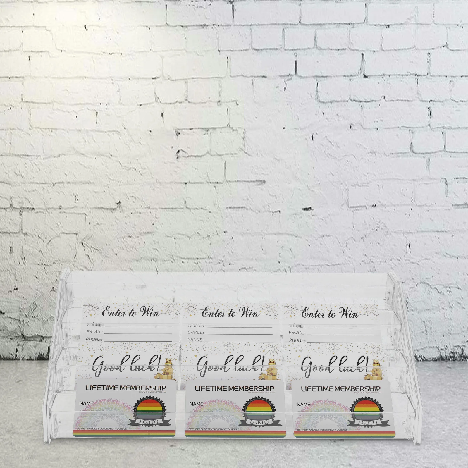 رف عرض منظم لبطاقات المعايدة من الأكريليك الشفاف، حامل متدرج لتخزين عرض طلاء الأظافر والعطور على سطح الطاولة #5