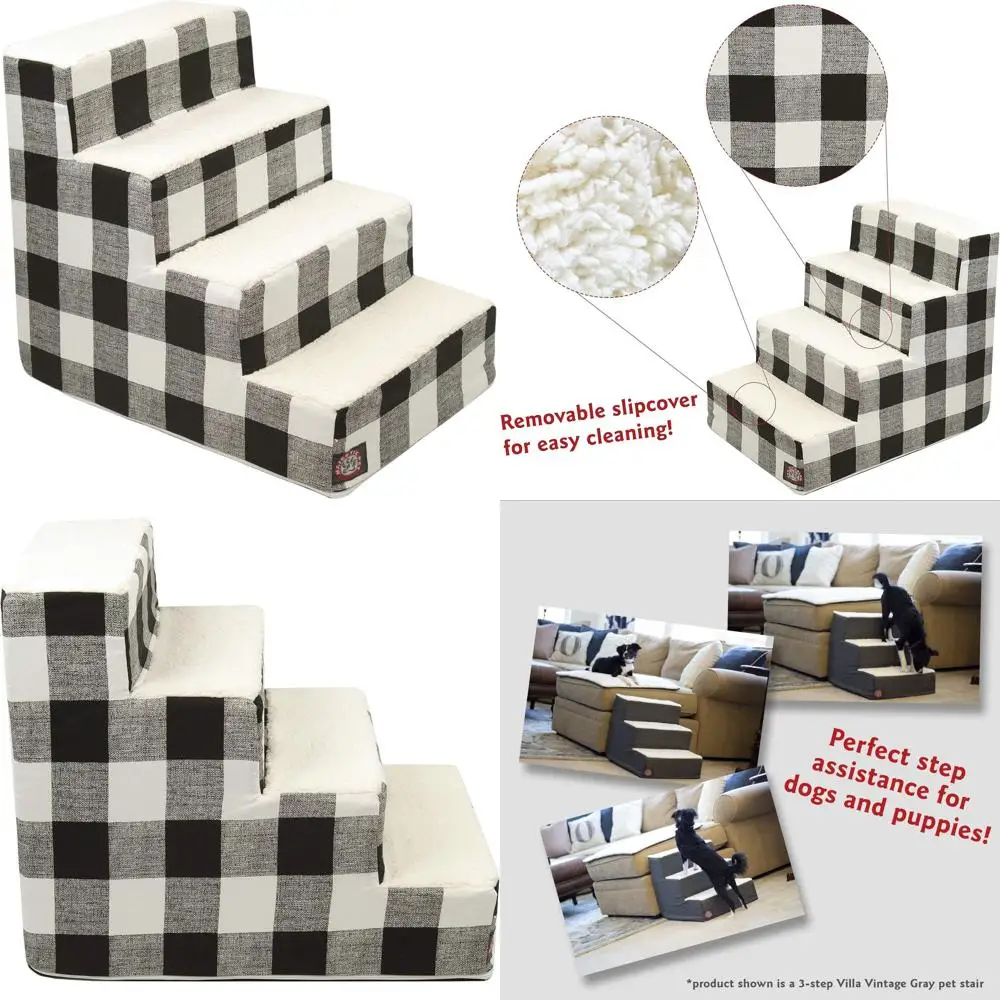 

Портативные ступеньки для домашних животных с поверхностью шерпы для собак и кошек — 4-ступенчатый пандус для помещений, до 250 фунтов, уголь для проверки Anderson