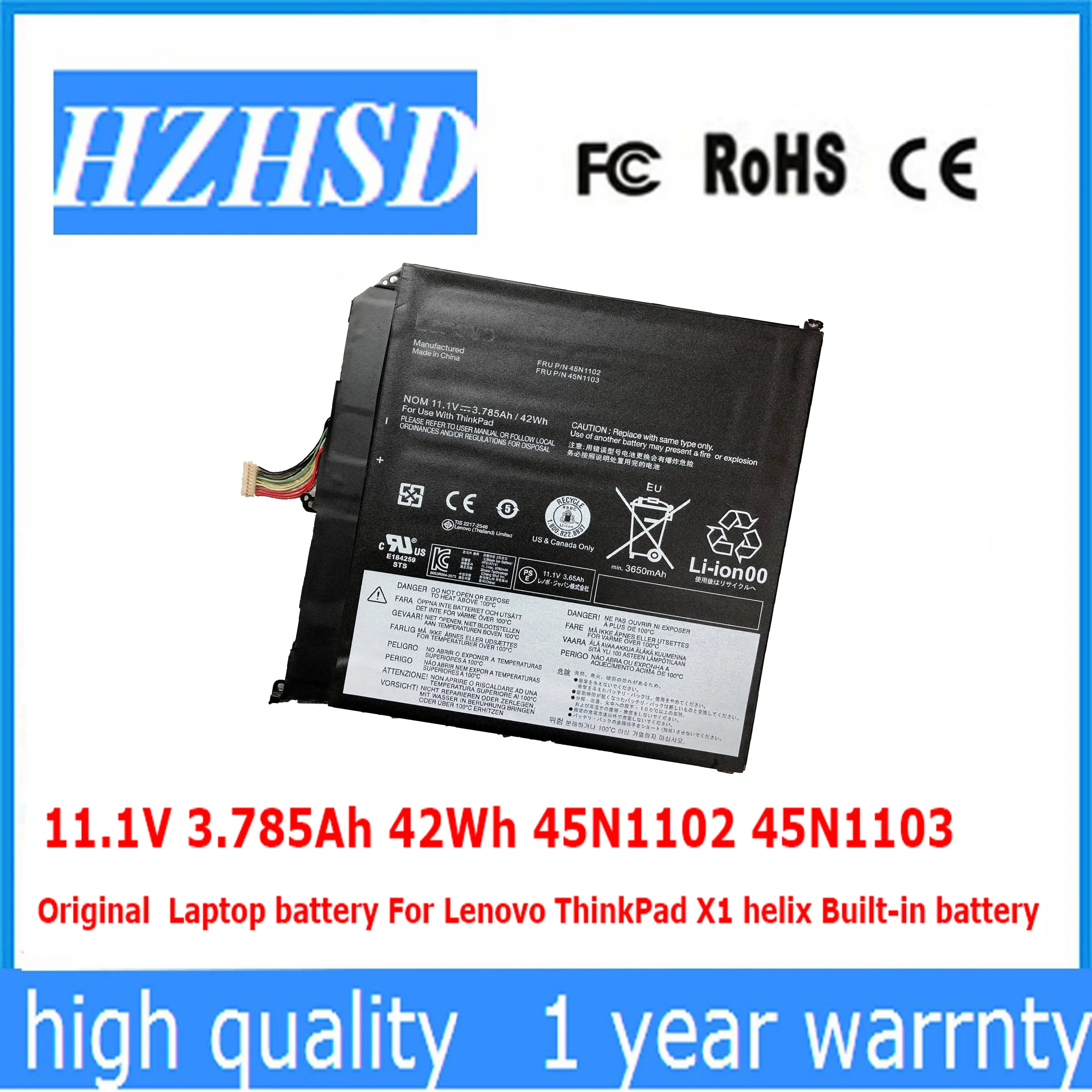 

11.1V 3.785Ah 42Wh 45N1102 45N1103 Original Laptop battery For Lenovo ThinkPad X1 helix Built-in