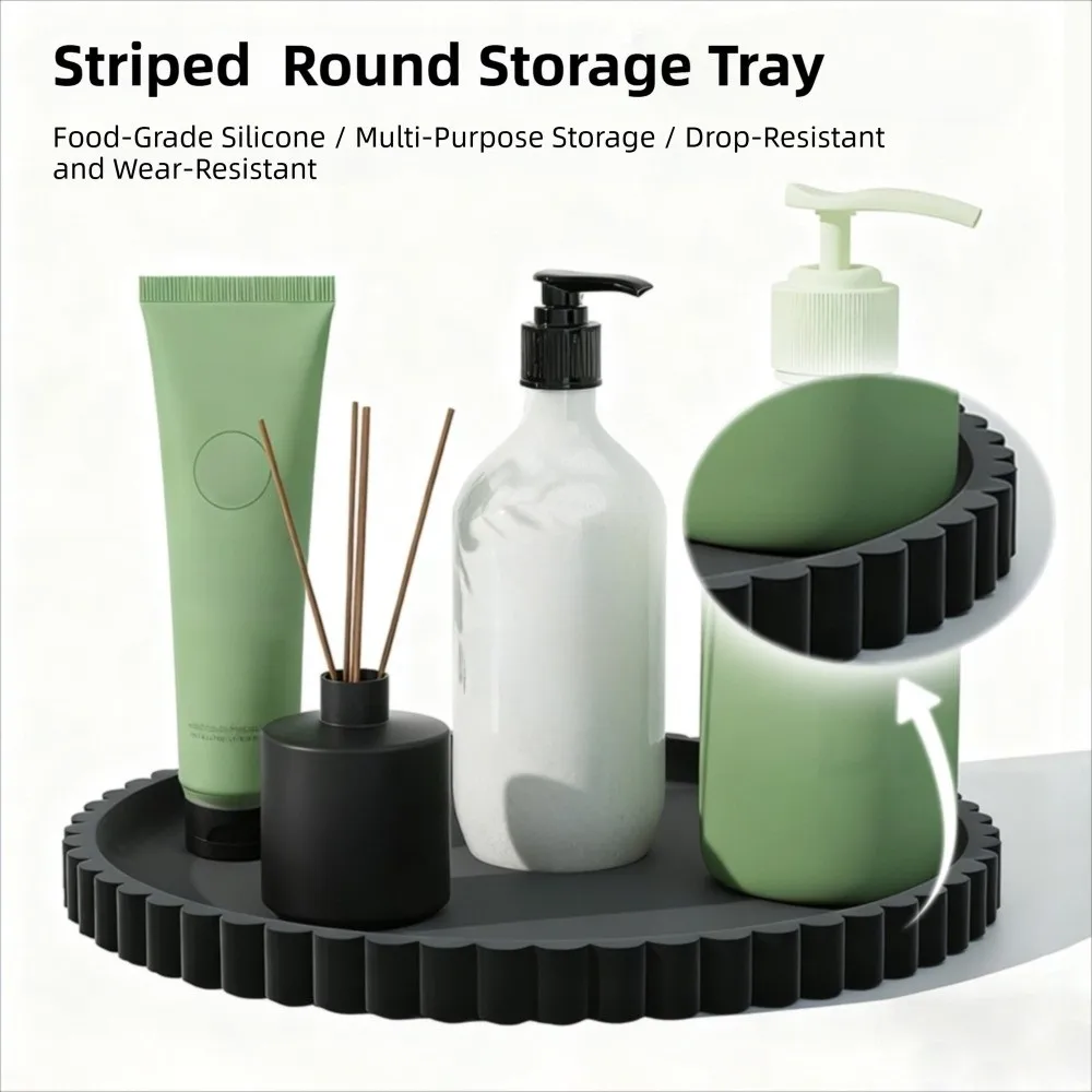 

Striped Jewelry Storage Tray Round Ornaments Silicone Decorative Plate High-end Space Saving Necklaces Display Props Living Room