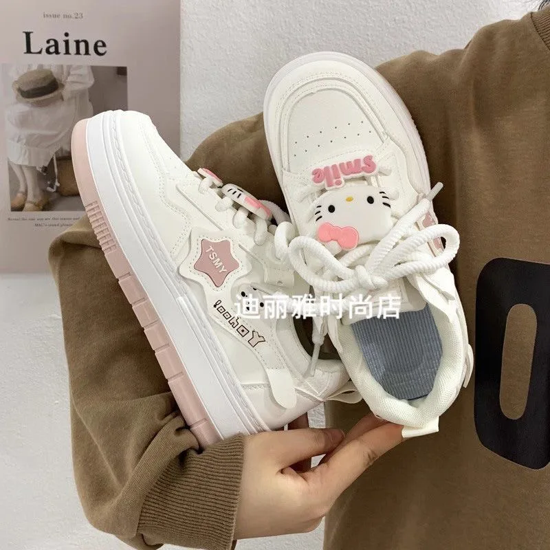 Japanese Academy Style Cute Kawaii Original Hello Kitty Off White Shoes Spring New Sneakers Versatile Platform Shoes for Women