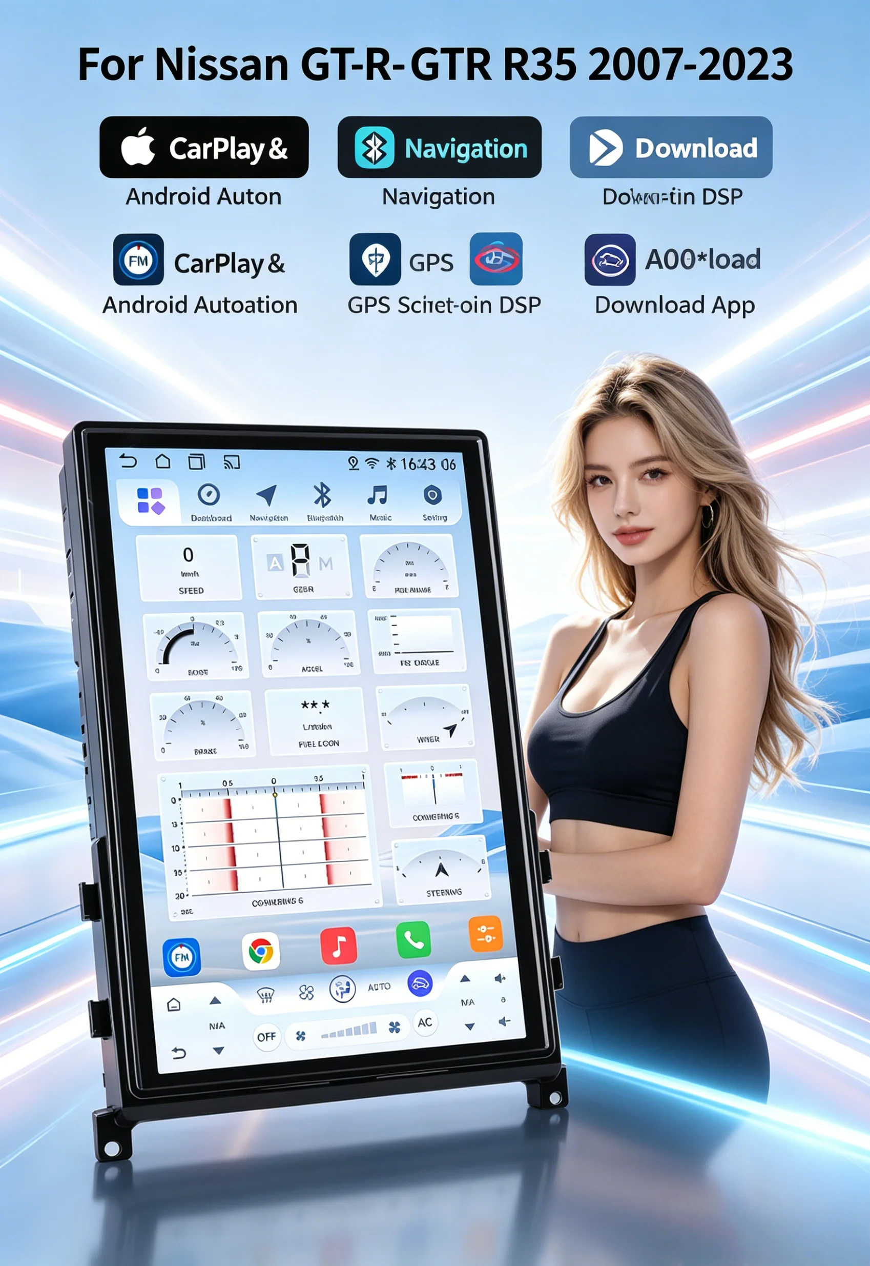 14.5 " Android Car Radio For Nissan GT-R GTR R35 2007 2008-2023 Carplay Multimedia Player Wireless Auto Stereo GPS 4G Head unit