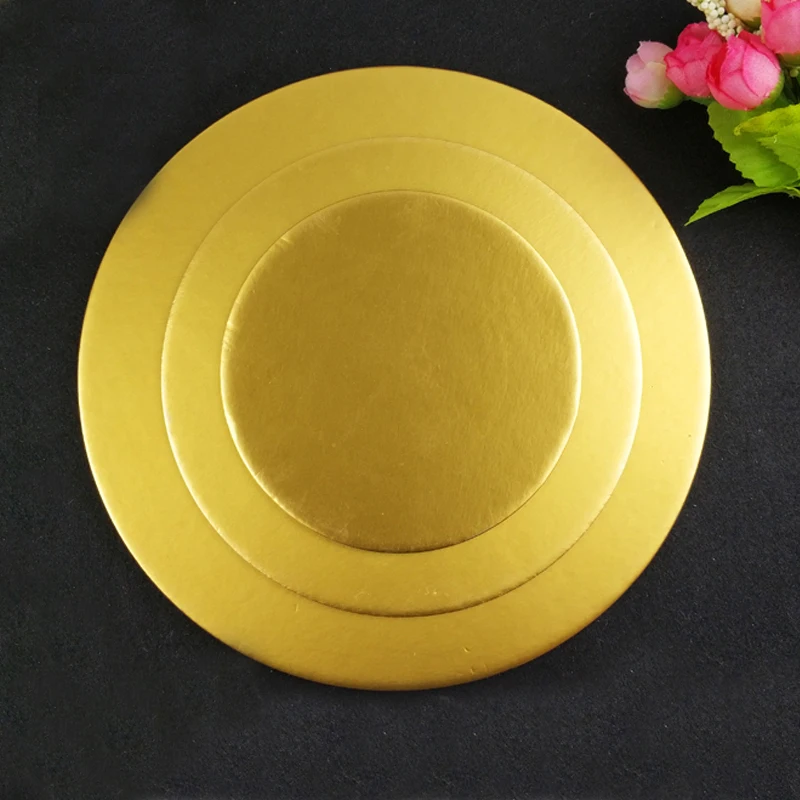 Golden Coated Round Cake Board Diameter 10-33CM Available Circle Cardboard Base Cake Decorating Supplies Mousse Dessert Tray