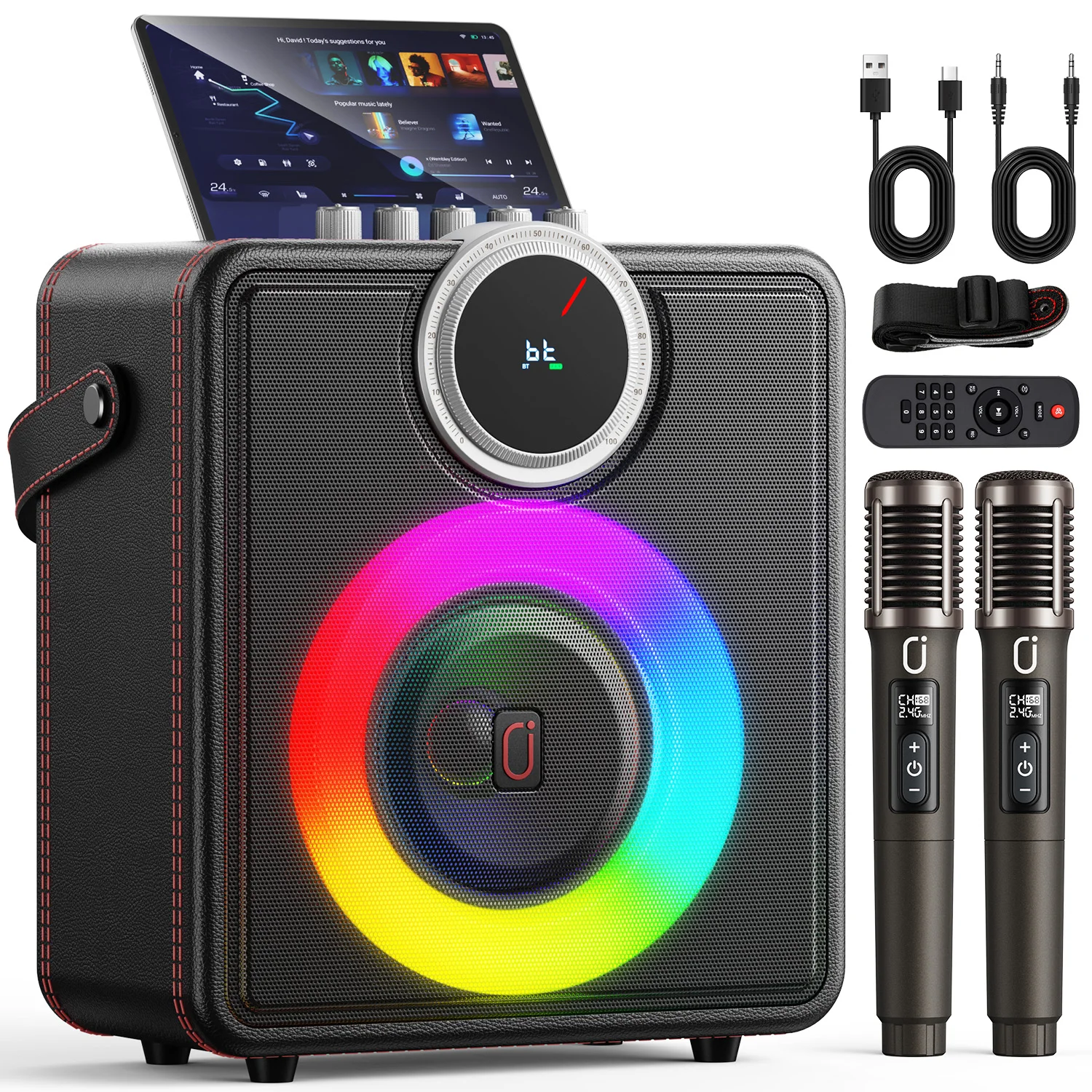 

Караоке-система T50-T, портативная Bluetooth-колонка с 2 беспроводными микрофонами для взрослых, караоке-бокс с диско-подсветкой