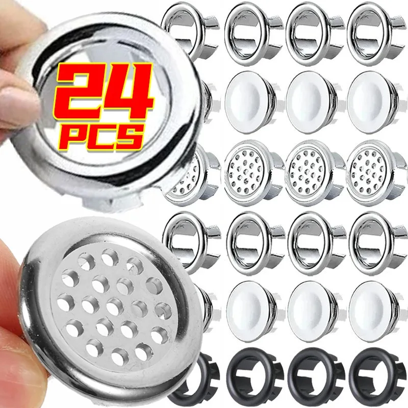 24/1PCS Wash Basin Overflow Ring Basin Sink Cover Ring Bathroom Insert Replacement Round Drain Caps Kitchen Plug Hollow Covers