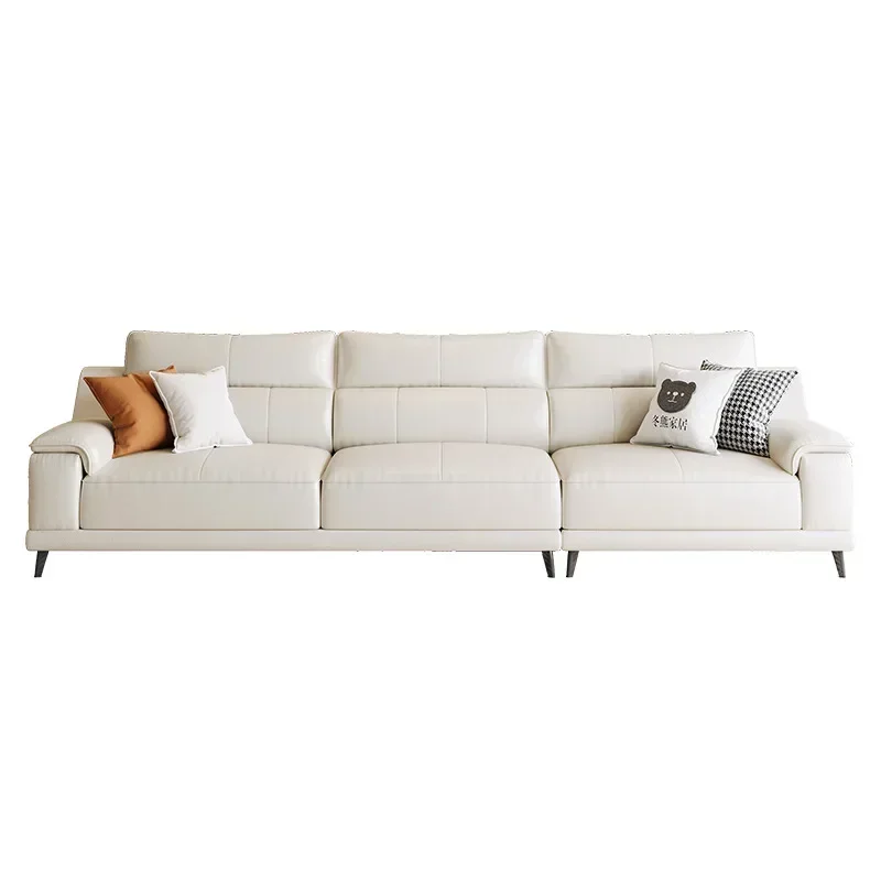 

2025 new sofa high backrest small apartment living room light luxury cream style white straight row leather sofa