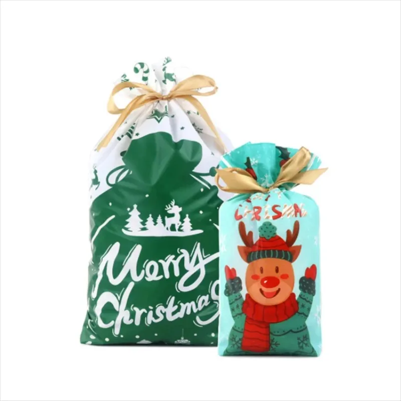 

50PCS Plastic Christmas Gift Packaging Pouches DIY Drawstring Xmas Supplies Party Snack Candy Decoration Kids Toys Pack Bag