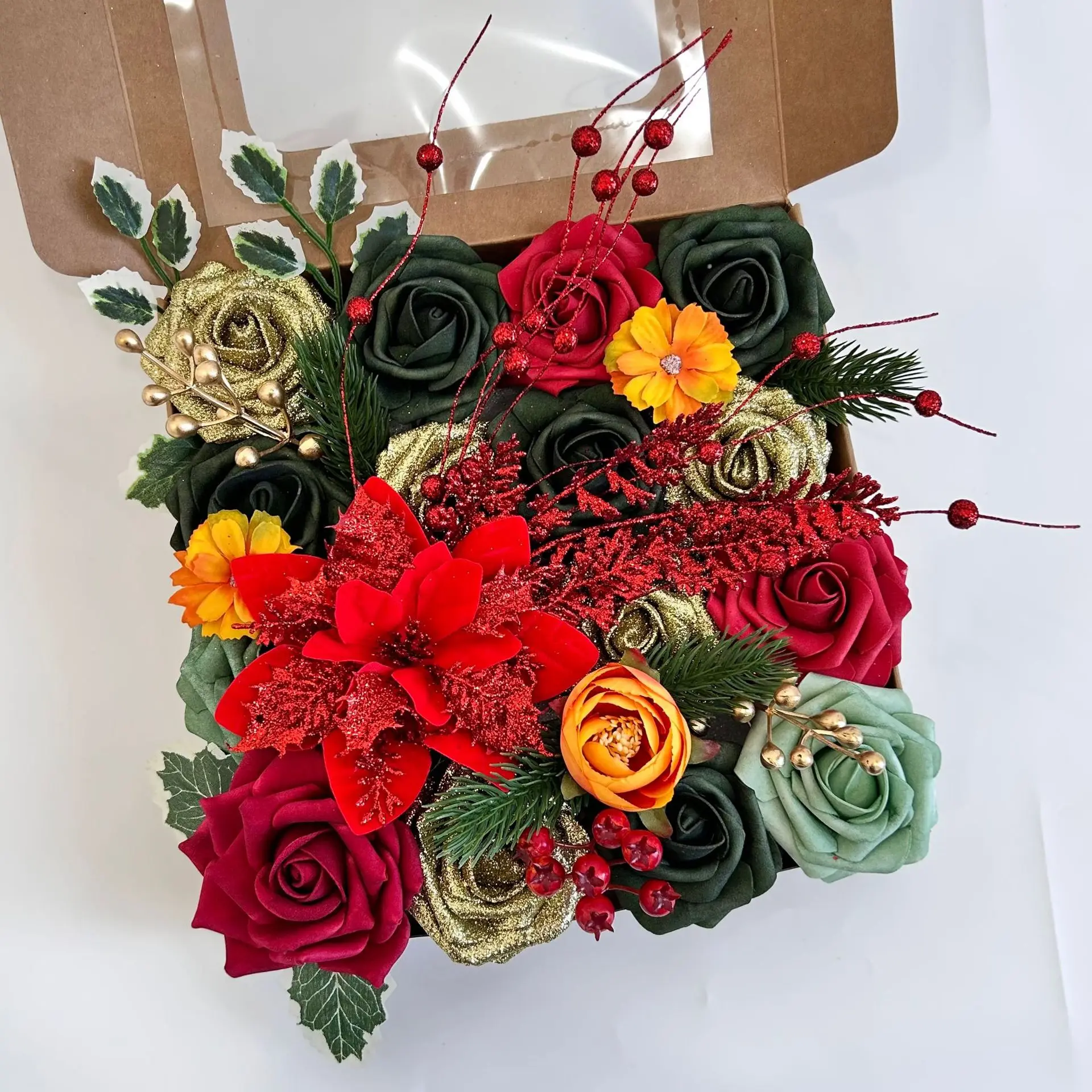 

Рождественские искусственные цветы, набор материалов «сделай сам», домашний декор, ручной букет, имитация цветов, подарочная коробка для творческих поделок