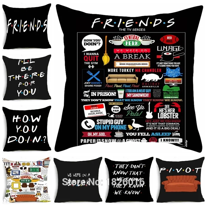 Classic Friends TV Show Quotes Black Pillow Cover Decorative TV Series Cushion Cover Gift for Couples Wedding Bridal Shower