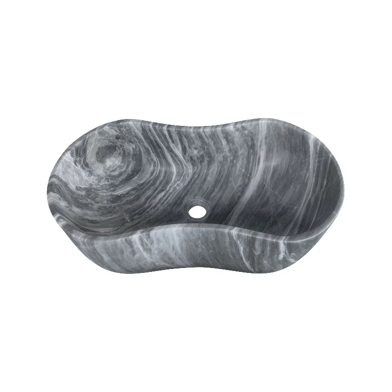

Carrara Gray natural marble semi-polished wave shape bathroom vessel sink, natural stone, genuine marble, real marble, 23.6x14.2xH7.1 inches/600x360xH180 mm