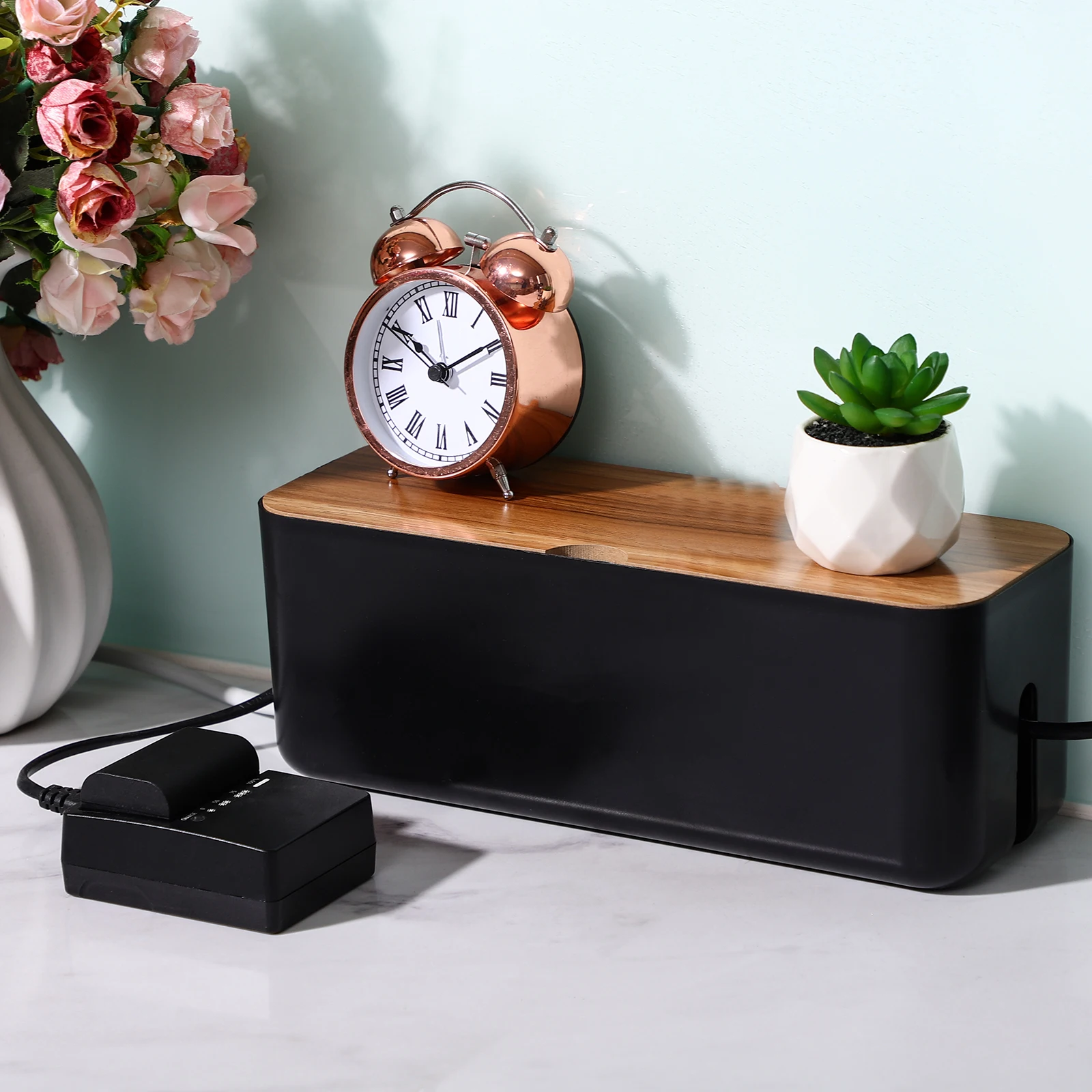 Cable Management Box Black Flame-Retardant Abs Material Desktop Cord Organizer For Home Office Wire Storage Power Strip