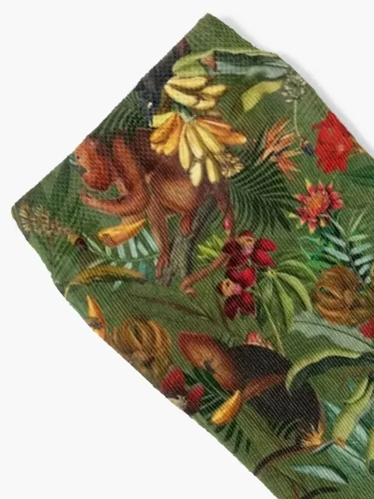 Tropical monkey jungle pattern - dark green Socks Novelties Children's Lots Socks For Girls Men's