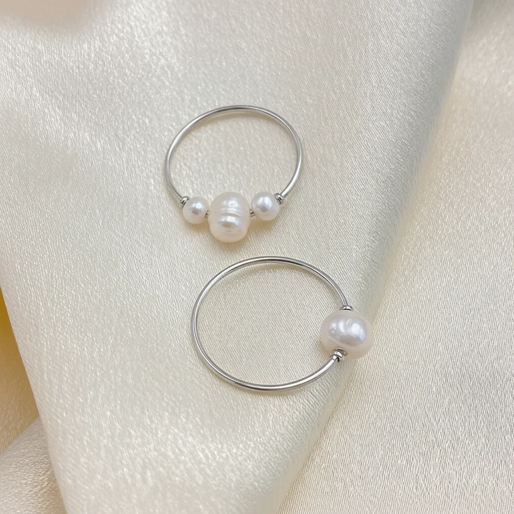 Minimalistische Imitationsperlen-Ringe für Frauen 18K Vergoldeter Edelstahl Perlen-Fingerring Stapelbarer Eleganter Party-Schmuck – Detail 8