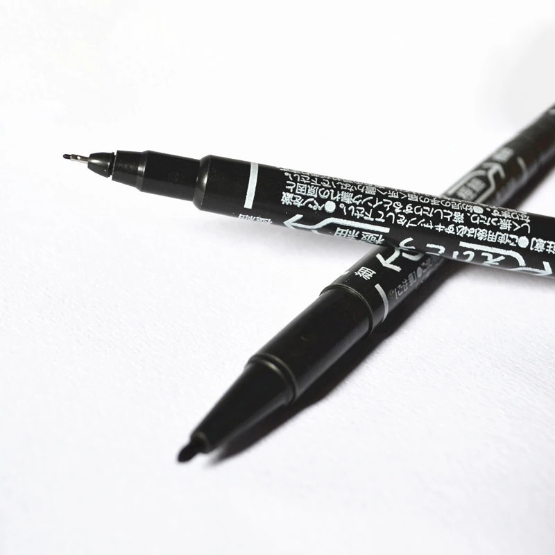 Aowa-rotulador pequeño de doble cabeza para niños, bolígrafo de dibujo para estudiantes, papelería artística, color negro
