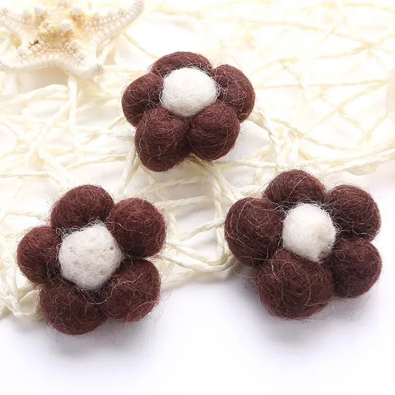 Wool Felt Flower for DIY Jewelry, Hair Garment Accessories, Handmade Flower, Christmas Decoration, 5 PCs/Set