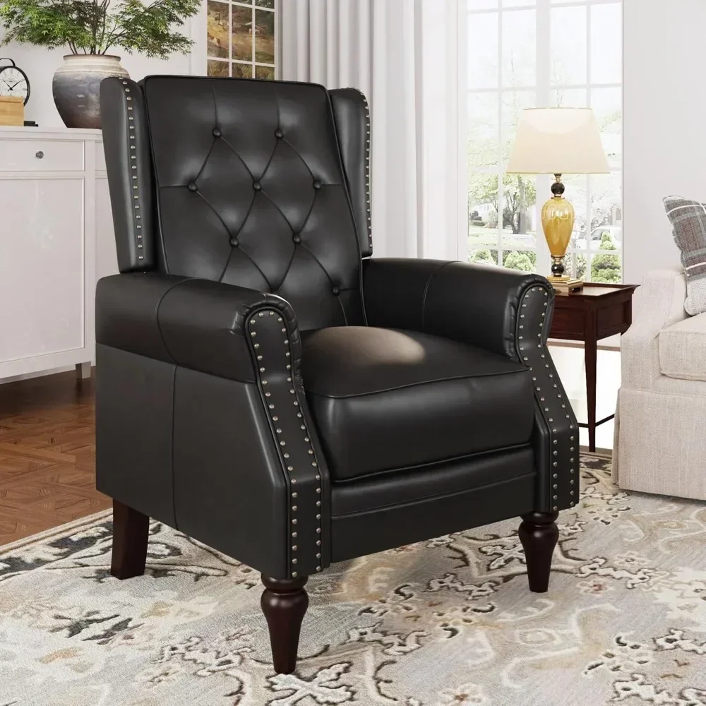 Small Recliner Chair,Faux Leather Wingback Chair, Single Sofa Chair with Rivet Trim and Tufted Button,Club Chair with Wooden Leg