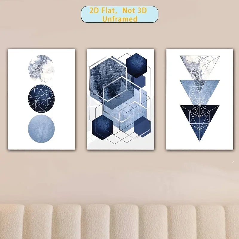 2D Flat, 2D Flat, 3pcs Set, 2D Flat Goods Without Frame, Wall Decoration, Modern Minimalist Geometric Canvas Art Print Set, P