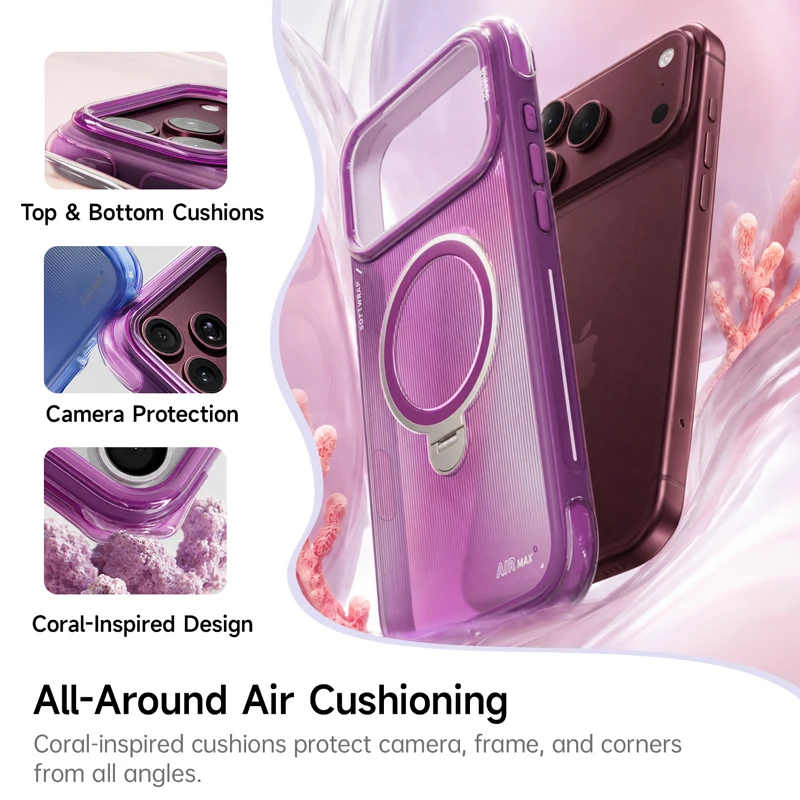 Baseus 360° Rotating Magnetic Phone Stand Case with Holder Hoop Ring Airbag Full Protection Magnet Case for iPhone 18 17 Pro Max view 4