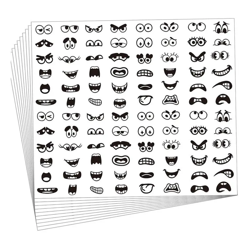 

AS94-DIY Decoration For Cup Scrapbook Art Craft 960Pcs Black Eye Mouth Stickers, 48 Designs Cartoon Face Expression Stickers