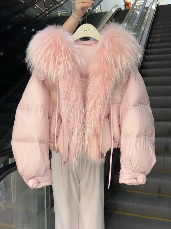 

Fall Winter Thickened Cotton Jacket Women's Casual Warm Fur Collar Short Style Korean Fashion Outerwear Zipper Closure Long S...