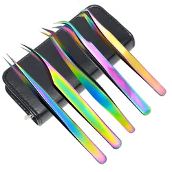 5PCS/ Set Eyelash Extension Tweezers Lash Applicator Tool Stainless Curved Straight For Eyelash false Clip Makeup Nail Art Tool
