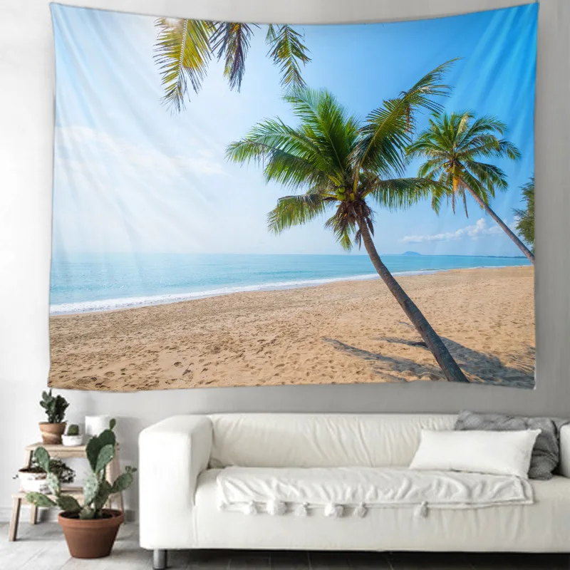 VIKAMA Wandteppich mit tropischem Kokosnuss-Strand-Motiv, Palmen- und Meerblick-Druck, Wandbehang für Wohnzimmer, Schlafzimmer, Dekoration