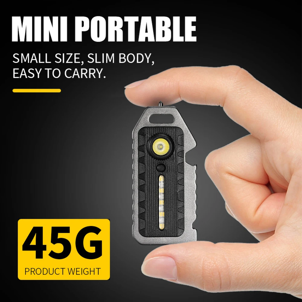 LED Flashlight Keychain Light Waterproof Rechargeable Multi-functional Whistle Window Breaker Bottle Opener and Warning