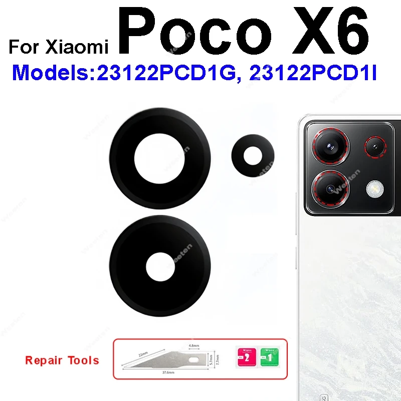 عدسة زجاجية للكاميرا لهاتف Xiaomi Poco M6 X7 F6 F7 Pro Plus 4G 5G عدسة خلفية مع ملصق لاصق استبدال قطع الغيار الصغيرة