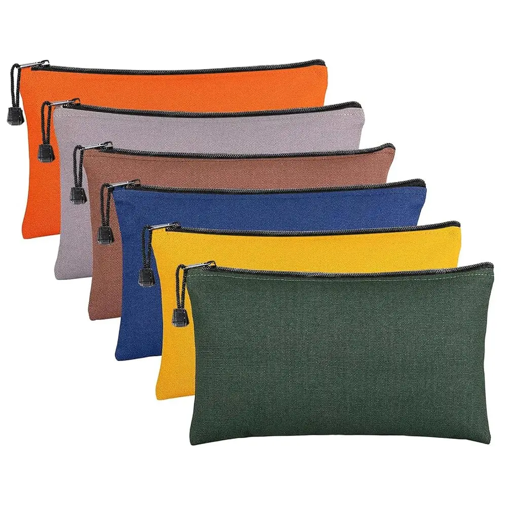 

6 Pa Canvas Tool Bags Pouches - 11.2''X 7'' Heavy Duty Zipper Pouch Set, Multipurpose Small Tools Storage Organizer With