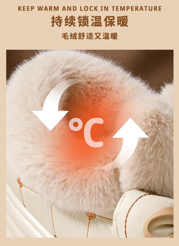8 cm hohe Pantoffeln für Damen, klobige Plattform, Winter, pelzige Schleifenschuhe, Damen-Hausschuhe aus Kaninchenfell, wasserdichte Hasen-Mules, Clog-Schuhe – Detail 16