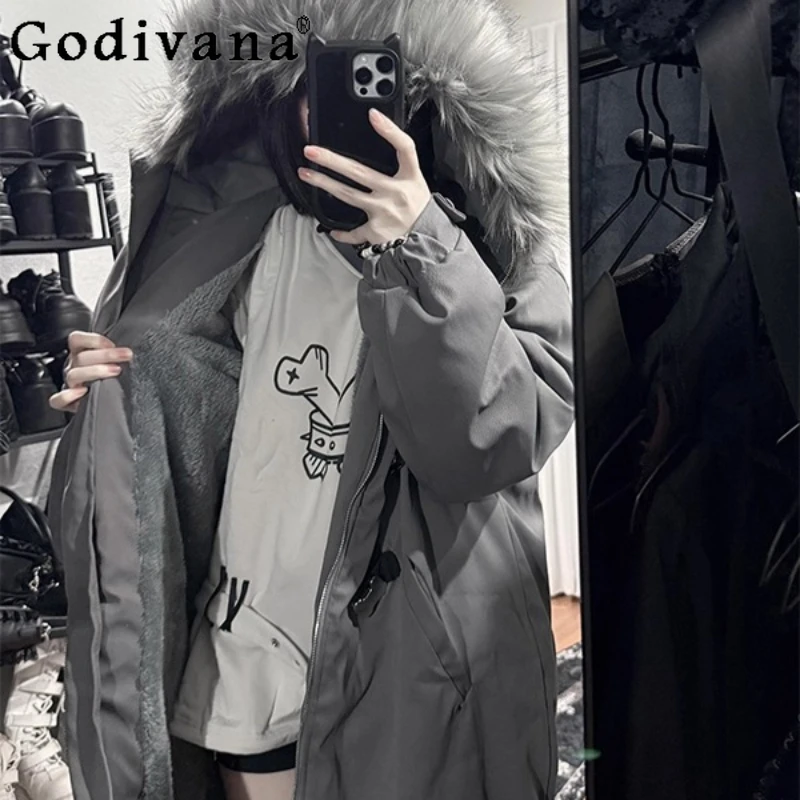 ثقافة فرعية الراقية رمادي منتصف طول سترات الإناث التخسيس القطن سترة دافئة المرأة الخريف الشتاء اليابانية معطف مبطّن #3