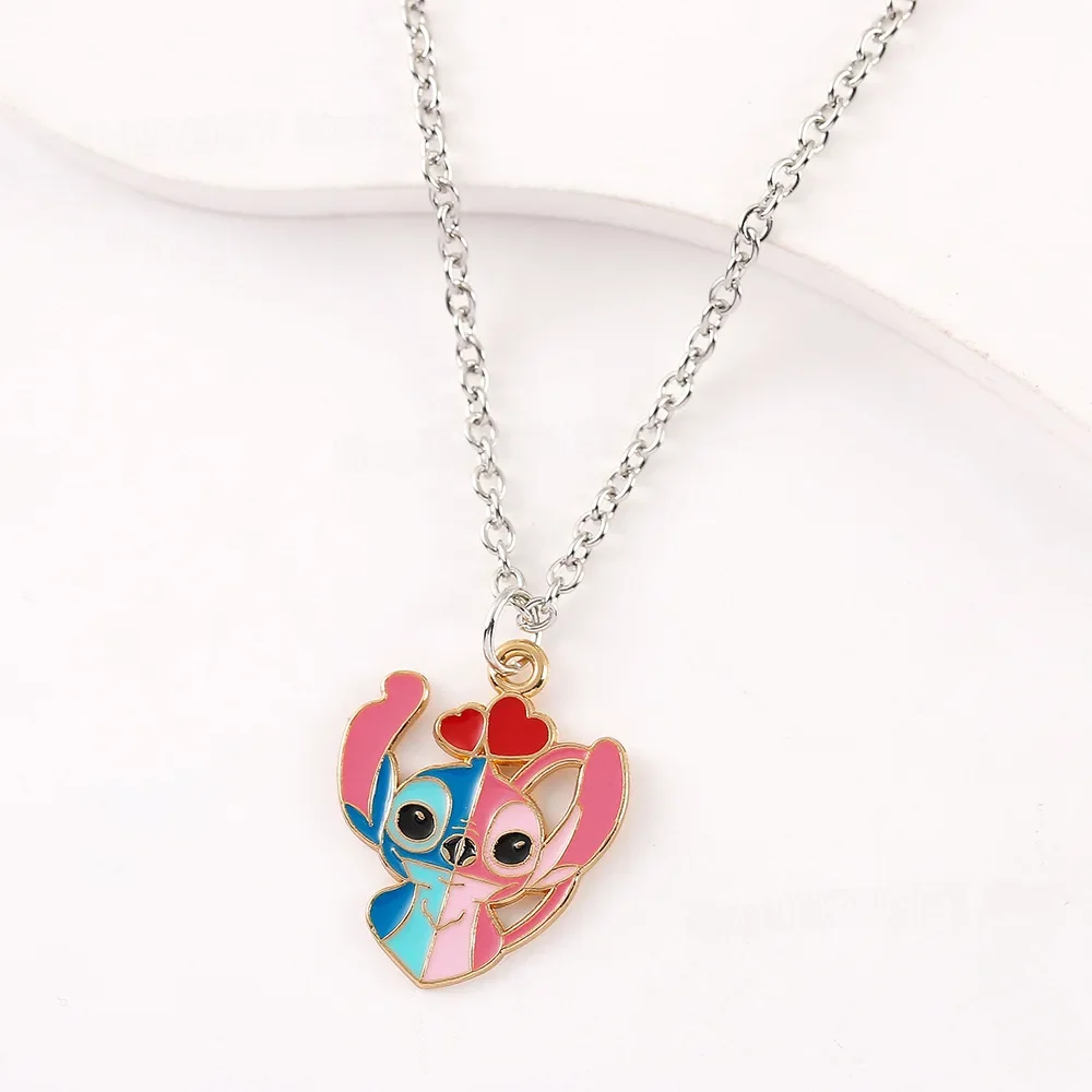 Collar de dibujos animados de Disney Stitch Loli, colgante de amor de Anime, cadena para pareja de estudiantes, suéter, ropa, accesorios de joyería a juego, regalo