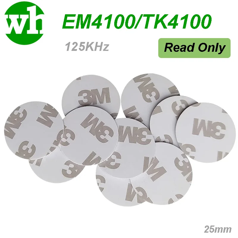 10-100Pcs/Lot 125kHz TK4100 EM4100 RFID Tags ID Smart Card Key Token With Adhesive Sticker 25mm for Access Control READ ONLY