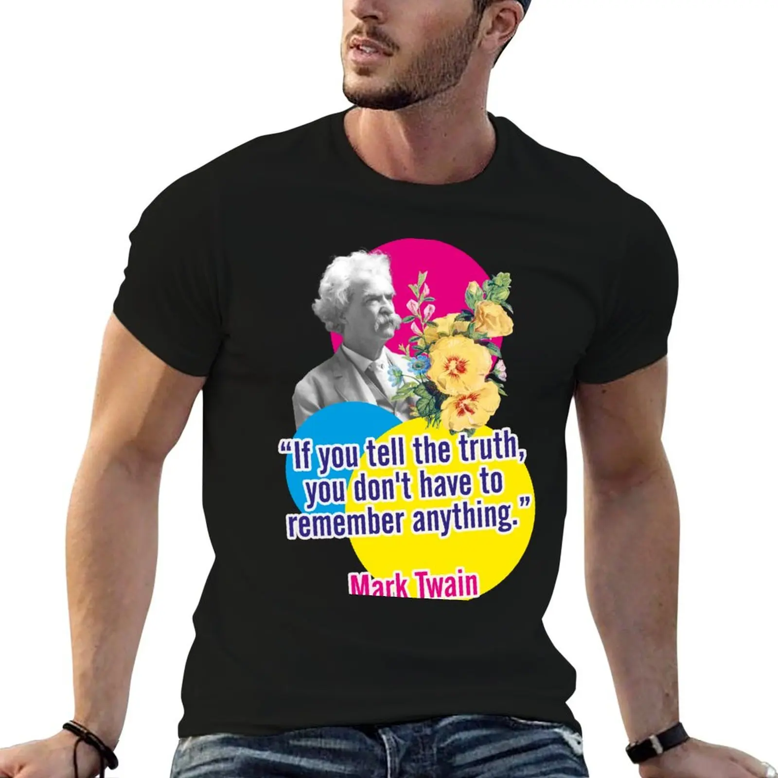 T-shirt à manches courtes avec citation de Mark Twain, vérité, mensonge, pour le travail en extérieur