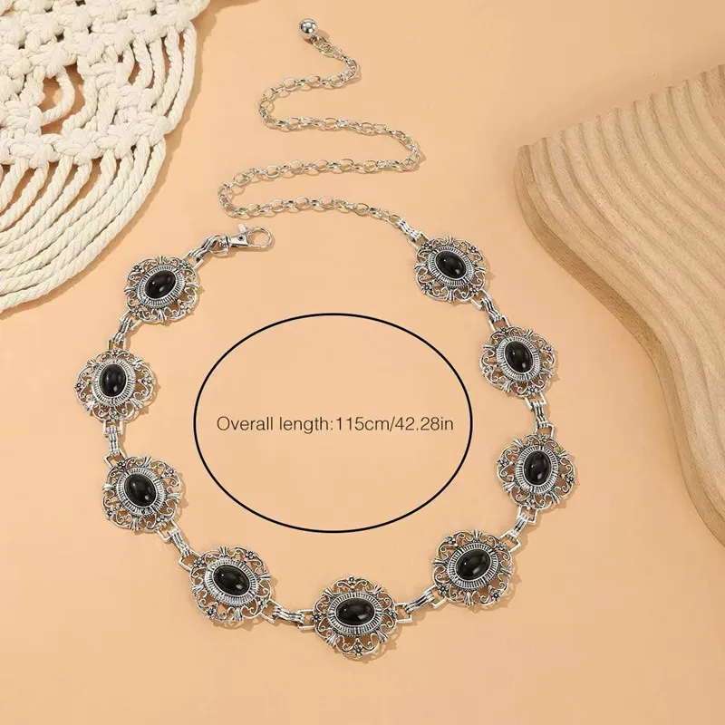 ريترو ستايل المرأة سلسلة الخصر المعدنية الملحقات الزخرفية دائرة منحوتة حزام على شكل سلسلة اكسسوارات عالية الطراز